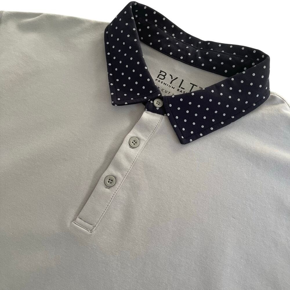 BYLT Lux Polo Shirt Premium Basics Mens Large Golf Gray Polka Dot Stretch